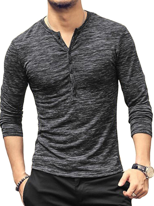 New fashion open placket slub silk men's long-sleeved T-shirt