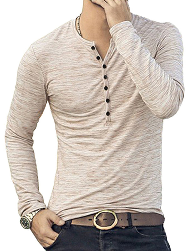 New fashion open placket slub silk men's long-sleeved T-shirt