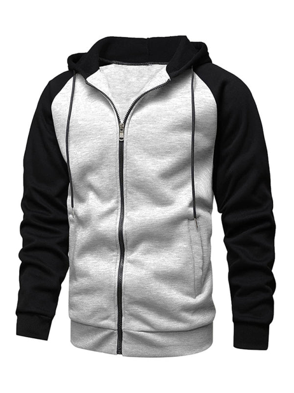 Jacket Contrasting color zipper cardigan plus fleece hoodie men's clothing