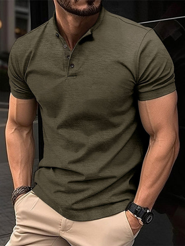 New Men's Button Henley Collar Sports Polo Shirt