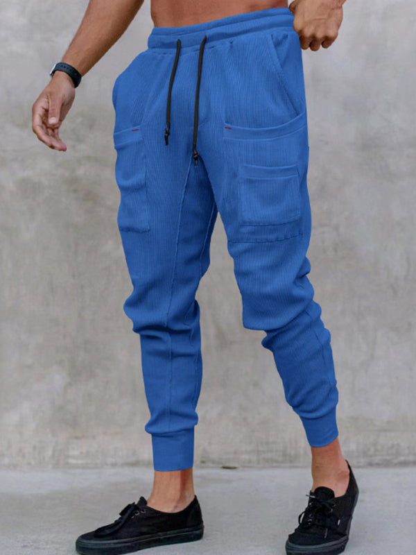 Men's new sports pants, loose legged, multi-pocket casual trousers