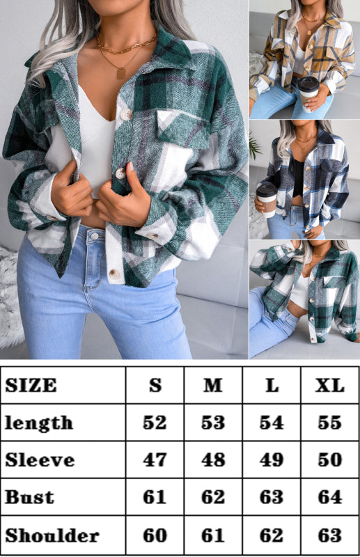 Plaid Lantern Long Sleeve Tweed Jacket Jacket