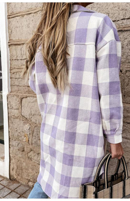 Women'S Long Plaid Shirt, Large Coat