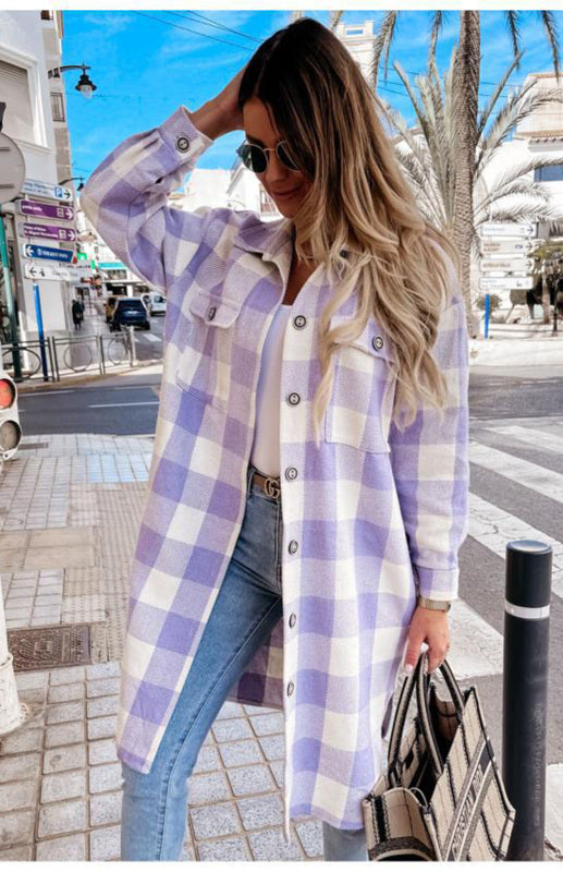 Women'S Long Plaid Shirt, Large Coat