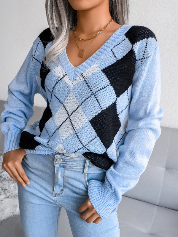 Women's diamond leisure long sleeve sweater